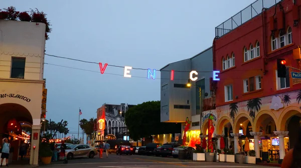Venice Beach Los Angeles California July 2023 Venice Sign Night — Stock Photo, Image