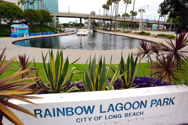 Long Beach, Kaliforniya 5 Haziran 2023 Gökkuşağı Göl Parkı Kuğu Teknesi Kiralama Kıyı Hattı ve Linden Bulvarı 'nın kuzeyinde.