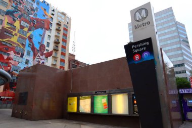 Los Angeles, Kaliforniya 8 Haziran 2023: Pershing Square Metro Tren İstasyonu B ve D Hattı