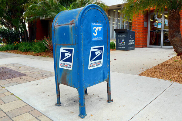Hermosa Beach (LA County), California June 14, 2023: USPS United States Postal Service, Mail Collection Box