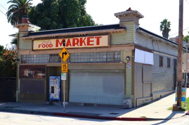 Los Angeles, Kaliforniya 2 Ekim 2023: Bob 's Market, Toretto' nun Market ve Cafe 'si için ünlü bir yer, The Fast and The Furious filmi, 1234 Bellevue Bulvarı, Los Angeles