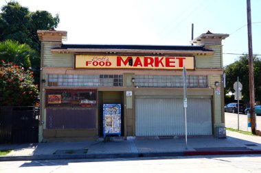 Los Angeles, Kaliforniya 2 Ekim 2023: Bob 's Market, Toretto' nun Market ve Cafe 'si için ünlü bir yer, The Fast and The Furious filmi, 1234 Bellevue Bulvarı, Los Angeles