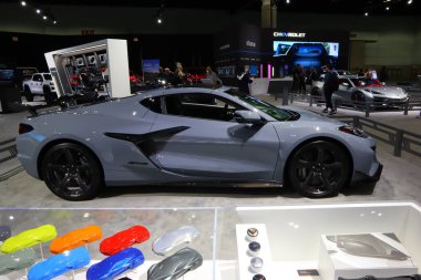 Los Angeles, Kaliforniya 17 Kasım 2023: CHEVROlet CORVETTE C8 Z06 2023 Los Angeles Otomobil Fuarı. Los Angeles Otomobil Fuarı Kuzey Amerika 'daki en büyük otomobil fuarlarından biridir.