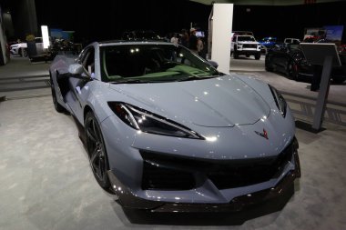 Los Angeles, Kaliforniya 17 Kasım 2023: CHEVROlet CORVETTE C8 Z06 2023 Los Angeles Otomobil Fuarı. Los Angeles Otomobil Fuarı Kuzey Amerika 'daki en büyük otomobil fuarlarından biridir.