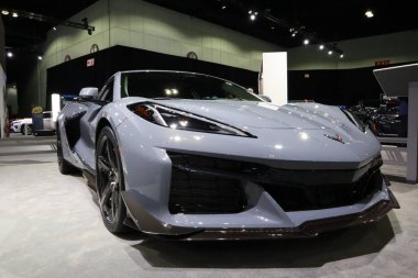 Los Angeles, Kaliforniya 17 Kasım 2023: CHEVROlet CORVETTE C8 Z06 2023 Los Angeles Otomobil Fuarı. Los Angeles Otomobil Fuarı Kuzey Amerika 'daki en büyük otomobil fuarlarından biridir.