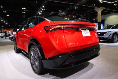 Los Angeles, Kaliforniya 17 Kasım 2023: NISSAN ARIYA Platinum + e-4orce 2023 Los Angeles Otomobil Fuarı. Los Angeles Otomobil Fuarı Kuzey Amerika 'daki en büyük otomobil fuarlarından biridir.