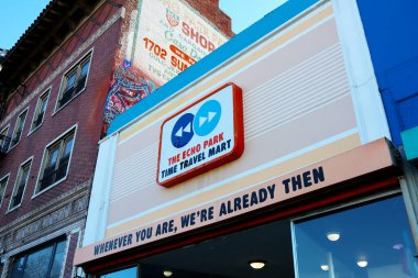 Los Angeles, California  December 5, 2023: The Echo Park Time Travel Mart. Non-profit Time Travel Mart sells goods you would need for a trip through the fourth dimension