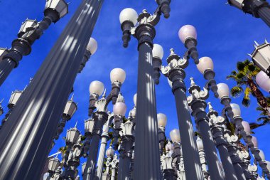 Los Angeles, California  December 10, 2023: Public Art URBAN LIGHT a sculpture by Chris Burden at the LACMA, Los Angeles County Museum of Art