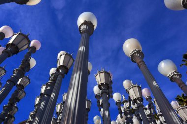 Los Angeles, California  December 10, 2023: Public Art URBAN LIGHT a sculpture by Chris Burden at the LACMA, Los Angeles County Museum of Art