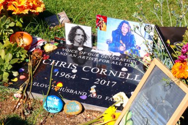 Los Angeles, California - October 16, 2023: CHRIS CORNELL grave at Hollywood Forever Cemetery located at 6000 Santa Monica Blvd