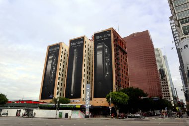 Los Angeles, California - November 15, 2023: Mural Billboard Campaign To Promote the new iPhone 15 Pro Titanium clipart