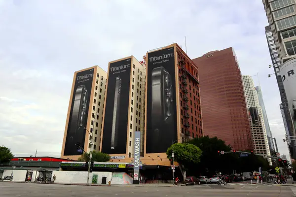 stock image Los Angeles, California - November 15, 2023: Mural Billboard Campaign To Promote the new iPhone 15 Pro Titanium