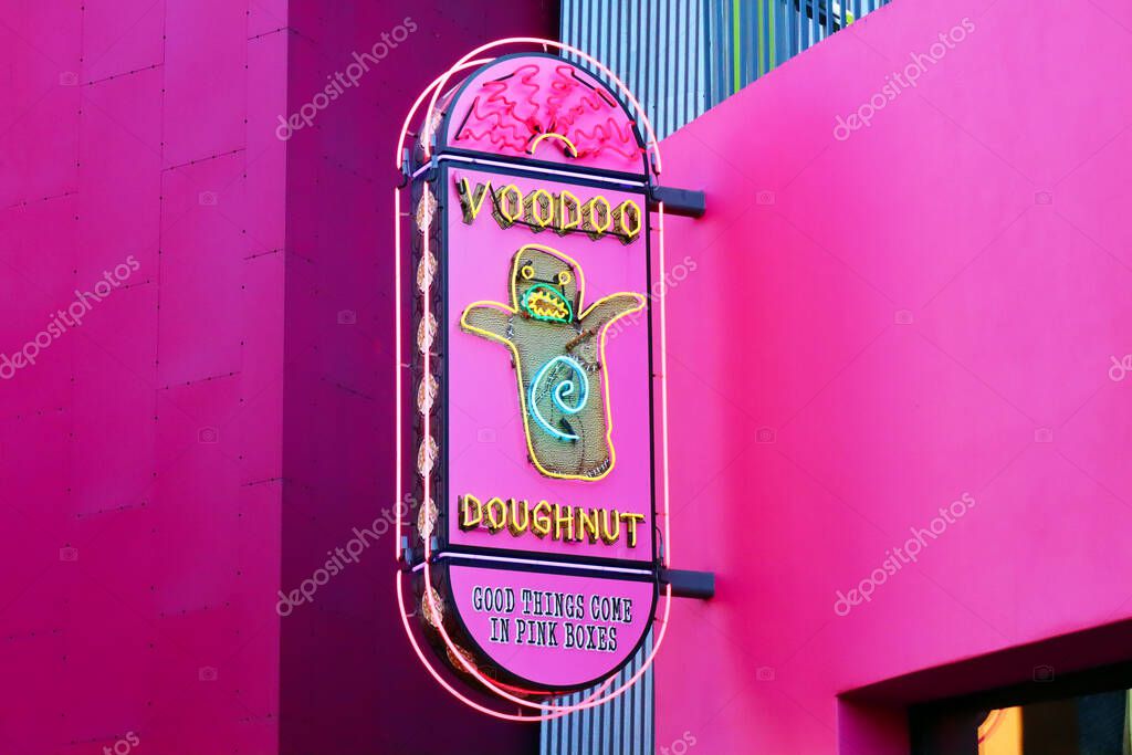 Universal City, Hollywood, California - October 3, 2023: Voodoo Doughnut on CityWalk at Universal Studios Hollywood. Voodoo Doughnut is an American doughnut company
