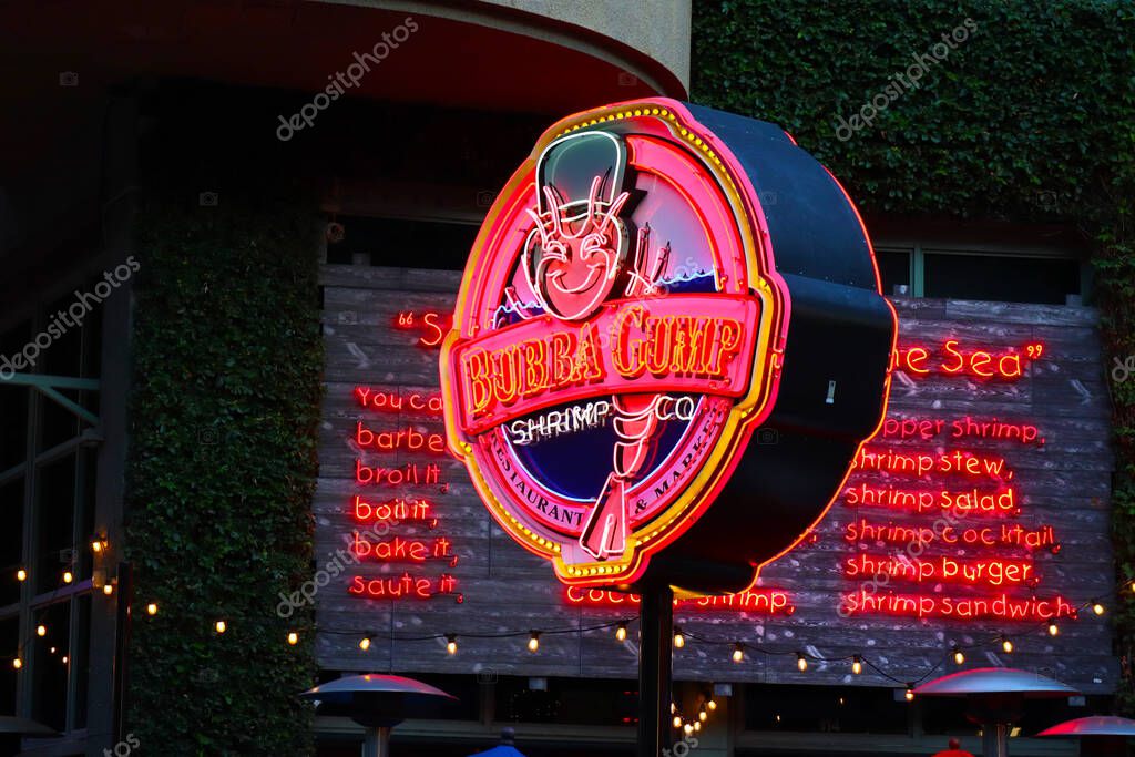 Universal City, Hollywood, California - October 3, 2023: Bubba Gump Shrimp Company Restaurant and Market, American seafood restaurant on CityWalk at Universal Studios Hollywood