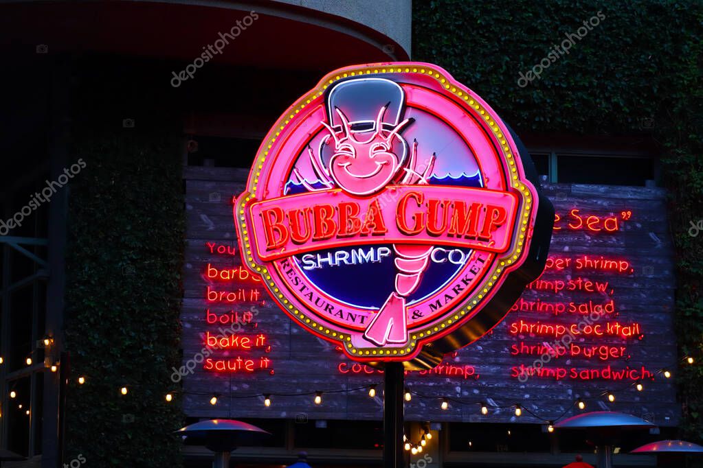 Universal City, Hollywood, California - October 3, 2023: Bubba Gump Shrimp Company Restaurant and Market, American seafood restaurant on CityWalk at Universal Studios Hollywood