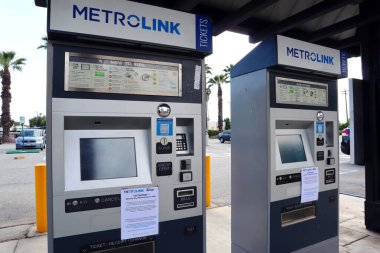El Monte, LA County, California  May 25, 2024: Metrolik Ticket Machines at El Monte Train Station clipart