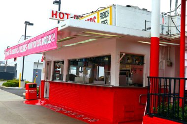 Los Angeles, California - July 9, 2024: Pink's Hot Dogs, a Hollywood legend Hot Dog Restaurant since 1939 located at 709 N La Brea Ave, Los Angeles clipart