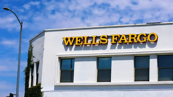 stock image Los Angeles, California - 17 July 2024: WELLS FARGO American multinational investment Bank, deposit account and Financial Services