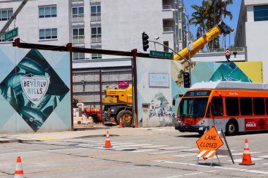 Beverly Hills, California - 18 Temmuz 2024: Wilshire-Rodeo Metro D Hattı yapım aşamasında. Bu proje 2026 yılında hizmete açılacak.