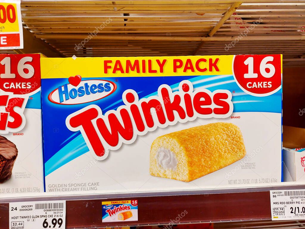 Los Angeles, California  July 21, 2024: Different Boxes of HOSTESS, Snack Cakes, on a shelf in a supermarket