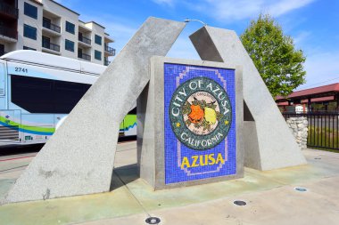 Azusa, California - 13 May 2024: Artistic Mosaic placed near Azusa Downtown Metro Station clipart