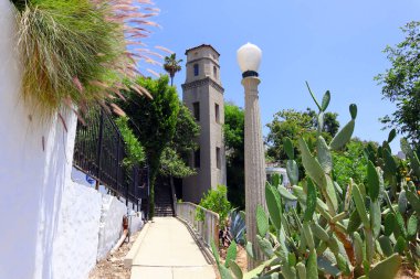 Hollywood, Los Angeles, California - 30 May 2024: High Tower Elevator, located in the Hollywood Heights, is five-story elevator in the style of a campanile clipart