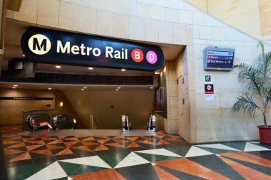 Los Angeles, California - June 26, 2024: entrance of Los Angeles Union Station METRO Rail B and D Line Station clipart