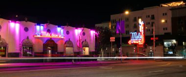 Hollywood, Los Angeles, California - July 22, 2024: Mel's Drive-in by night, the America's Most Iconic Diner located at 1660 Highland Ave