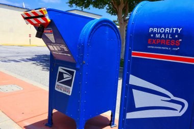 Duarte, LA County, California - May 19, 2024: USPS United States Postal Service, Mail Collection Boxes clipart