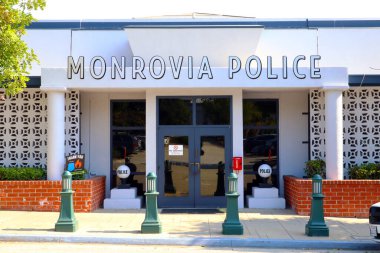 Monrovia, LA County, California  May 19, 2024: City of Monrovia Police Department located at 140 E Lime Ave, Monrovia clipart