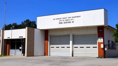 Temple City, California - 9 June 2024: Temple City Fire Station 47, Los Angeles County of Fire Department, located at 5946 Kauffman Ave, Temple City clipart