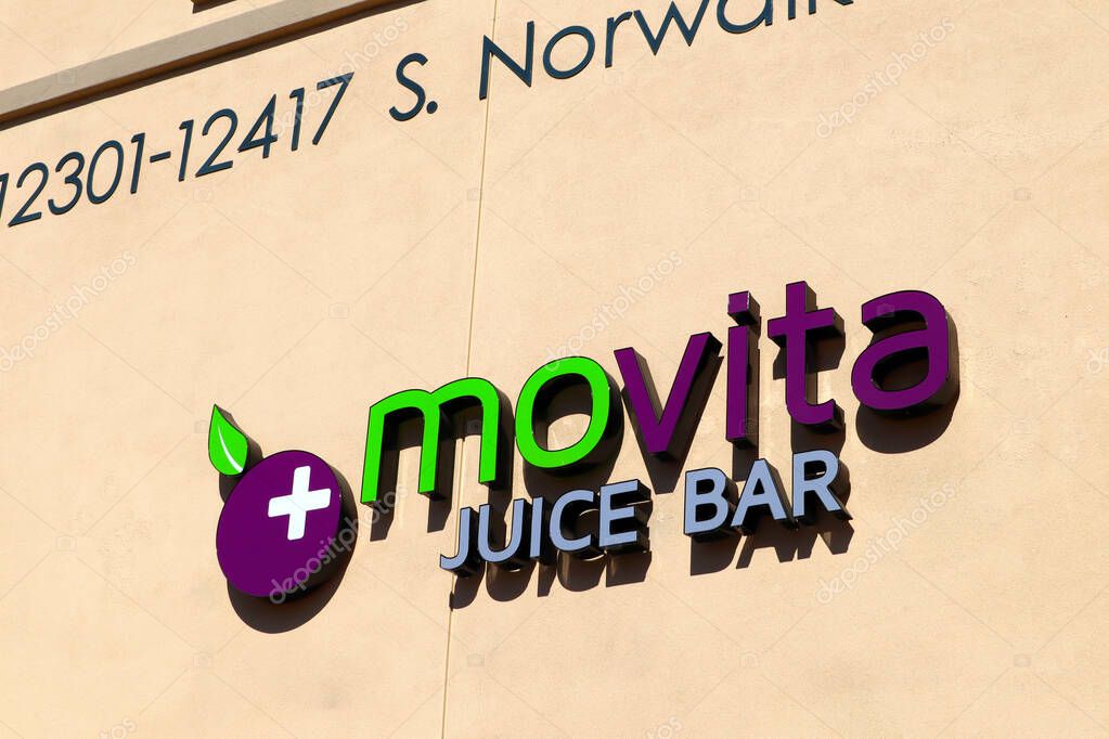 Norwalk, California - January 16, 2025: Movita Juice Bar, offering acai bowls, smoothies, fresh juices, and healthy snacks