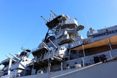 San Pedro, Los Angeles, Kaliforniya Limanı - 13 Ocak 2025: USS Iowa Savaş Gemisi Detaylı Görünümü