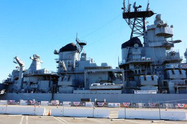 San Pedro, Los Angeles, Kaliforniya Limanı - 13 Ocak 2025: USS Iowa Savaş Gemisi Detaylı Görünümü