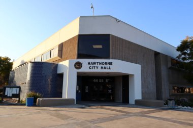 Hawthorne (LA County), Kaliforniya - 18 Ocak 2025: Hawthorne Belediye Binasının Dış Görünümü 4455 Batı 126. Cadde