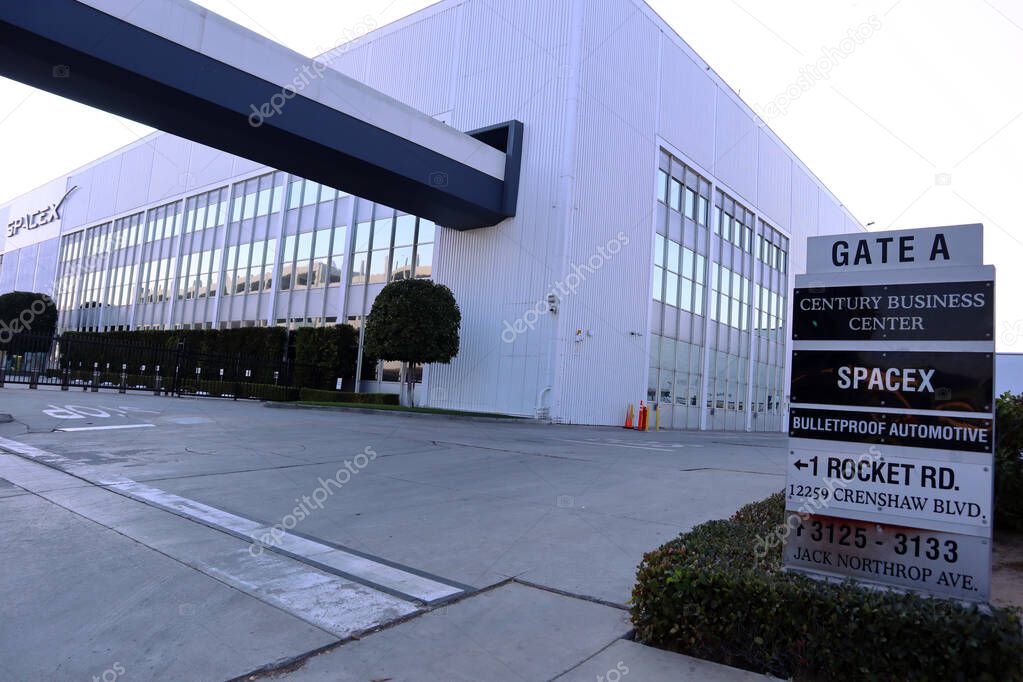 Hawthorne (LA County), California - January 18, 2025: Exterior View of SpaceX Headquarters located at 1 Rocket Road