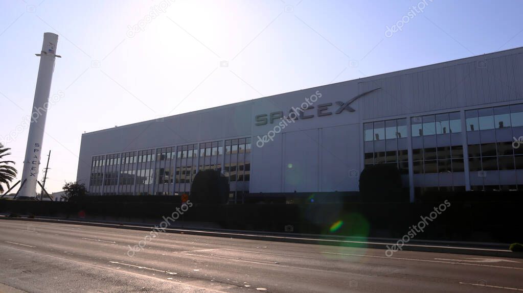 Hawthorne (LA County), California - January 18, 2025: Exterior View of SpaceX Headquarters located at 1 Rocket Road
