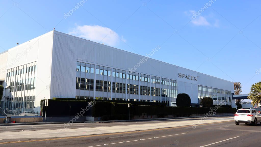 Hawthorne (LA County), California - January 18, 2025: Exterior View of SpaceX Headquarters located at 1 Rocket Road