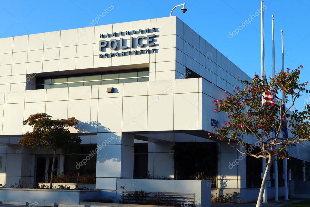 Hawthorne (LA County), California - January 18, 2025: Exterior View of Hawthorne Police Department Headquarters