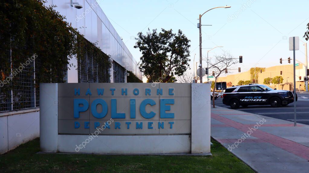 Hawthorne (LA County), California - January 18, 2025: Exterior View of Hawthorne Police Department Headquarters