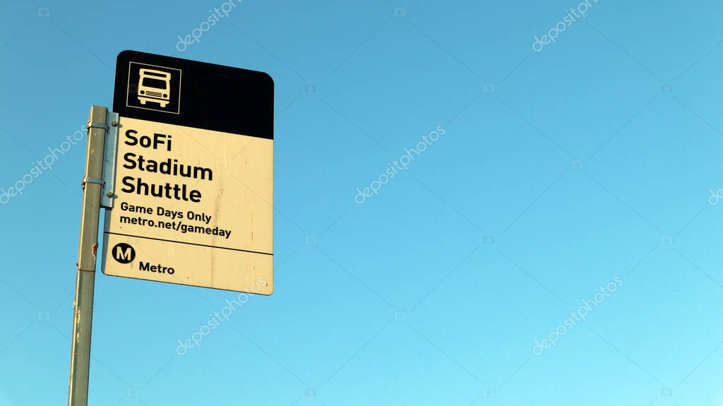 Los Angeles, California - January 18, 2025: LA Metro Bus Shuttle Stop Sign for SoFi Stadium Game Events