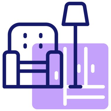 Sandalye ve lamba. Web simgesi basit illüstrasyon