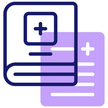 Tıbbi rapor vektör simgesi. biçim iki renkli düz sembol, mavi ve beyaz renkler, yuvarlak açılar, gri