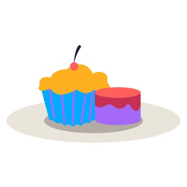 Tatlı kek vektörü düz çizim. beyaz üzerine izole