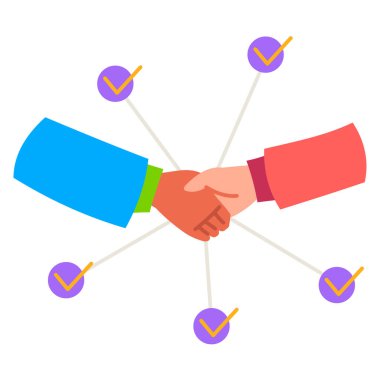 Tokalaşma ve iş ikonu. Web için bir anlaşma vektör simgeleri tutan ellerin düz çizimi