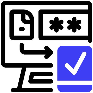 Bilgisayar vektör simgesi. biçim iki renkli düz sembol, mavi ve beyaz renkler, yuvarlak açılar, siyah arkaplan