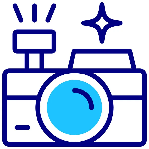 Camera Met Flitslichtpictogram Vector Illustratie Eenvoudig Ontwerp — Stockvector