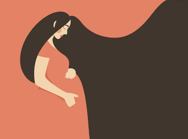 Junge Schöne Schwangere Frau Mit Langen Haaren Umarmt Ihren Bauch — Stockvektor