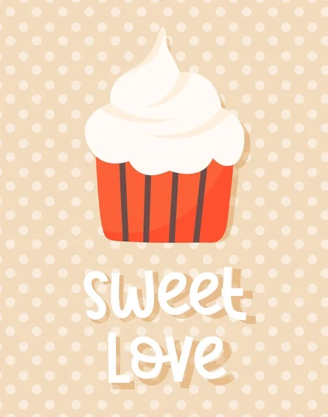 Cute Vintage Valentine Day Card Sweet Cupcake Sweet Love Vector — Stock Vector