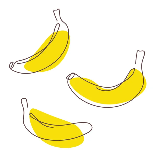 Набор Непрерывных Однострочных Рисунков Бананов Векторной Иллюстрации Изолированных Белом Фоне — стоковый вектор